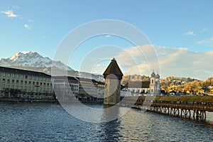 Chapel Bridge and Water Tower in Luzern, Switzerland