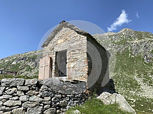 Chapel of the dead or cappella dei morti Kapelle der Toten in the area of the mountain St. Gotthard Pass Gotthardpass