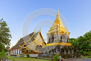 Chapel and golden pagoda at Wat Chiang Man Temple in Chiang Mai, North of Thailand