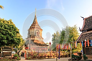 Chapel and golden pagoda at Wat Lok Moli Temple, one of ancient monastery in the city