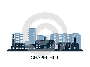 Chapel Hill, NC skyline, monochrome silhouette. photo