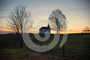 Chapel on the hill at sunset
