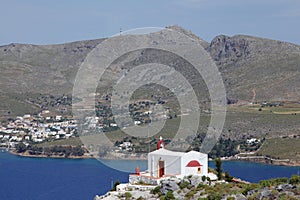 Chapel on a hillock on Leros island, Greece photo