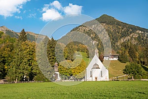 chapel Lorettokapelle near Oberstdorf, allgau landscape in autumn photo