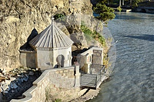 Chapel on the rock above Kura river in Tbilisi