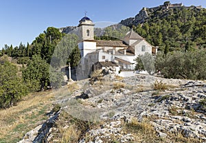 Chapel of San Jose and Santa Barbara and a view of the castle in Xativa
