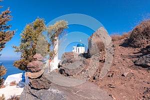 Chapel on Skaros Rock in Santorini in Greece