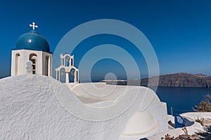 Chapel on Skaros Rock in Santorini in Greece