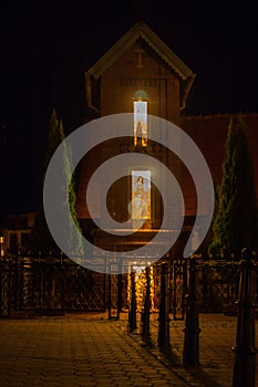 Chapel in a small city, night view