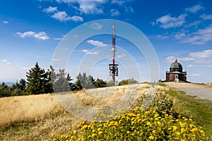 Chapel, st Cyril and Method statue, Radegast hill, Beskydy mountain, Czech republic