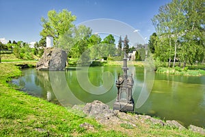 Chapel of St. John of Nepomuk in Liptovsky Hradok on a rock in the lake