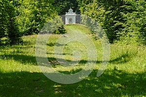 A chapel surrounded by fields and forests, Kalwaria PacÅ‚awska, Poland