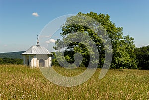 A chapel surrounded by fields and forests, Kalwaria PacÅ‚awska, Poland
