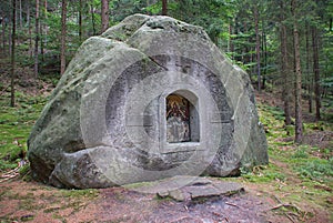 Chapel on the trail Jetrichovicke steny in Ceske Svycarsko National Park, Czech Republic