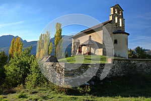 The chapel of Villard Saint Pancrace, located on a hill near Briancon, Hautes Alpes photo