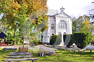 Chapel of the Virgin Mary in Studzieniczna in autumn time, Augustow, Poland.