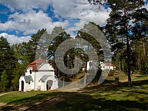 Chapels being part of the Way of the Cross, surrounded by the forest.