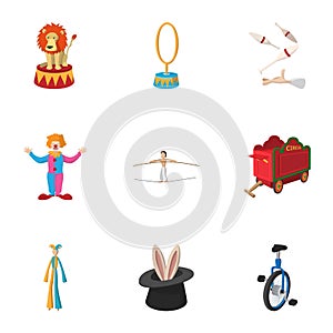 Chapiteau icons set, cartoon style