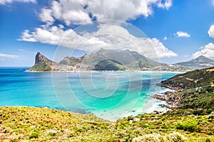 Chapman\'s Peak Drive Lookout over Hout Bay during a Sunny Day photo