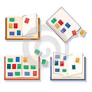 Set of philately album. stamp collecting vector illustration photo