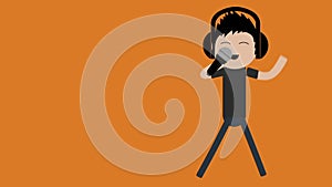 Character animation with colored background, performing speech, presenting an actor or speaking with microphone