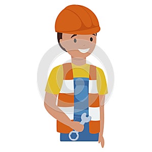 Character of a builder or engineer profession , worker in a special work uniform, cartoon character