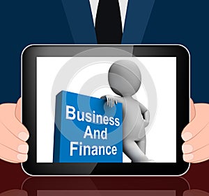 Character With Business And Finance Book Displays Businesses Fin