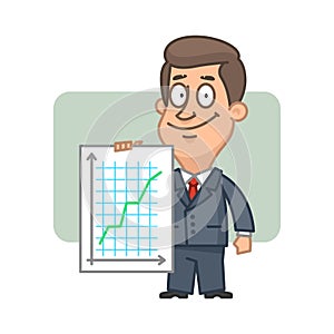 Character businessman holding graph success