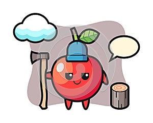 Character cartoon of cherry as a woodcutter