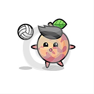 Character cartoon of pluot fruit is playing volleyball