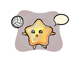 Character cartoon of star is playing volleyball