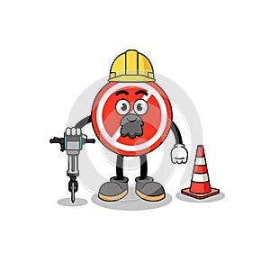 Character cartoon of stop sign working on road construction