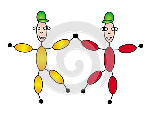 Character cartoon two man  in dance, holding hands.