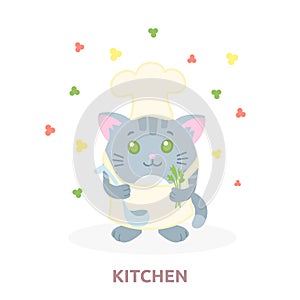 character cat chef preparing food, cartoon style