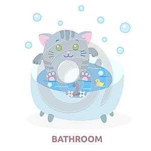 character cat lies in the bathtub, cartoon style