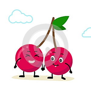 character cherry, berry fruit. Cute and funny comic style. Flat cartoon vector illustration