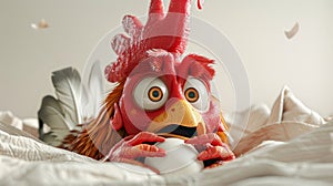 The character is a chicken with eggs. 3d illustration