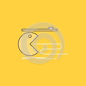 Character, computer, game, gaming, pacman Flat Line Filled Icon. Beautiful Logo button over yellow background for UI and UX,