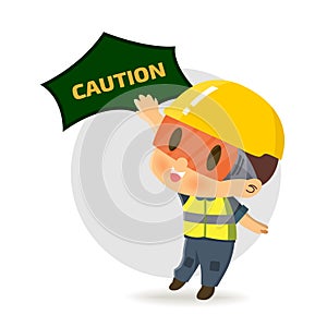 Character constructor worker in various situations.  Vector illustration, concept : Safety and accident, Industrial safety photo
