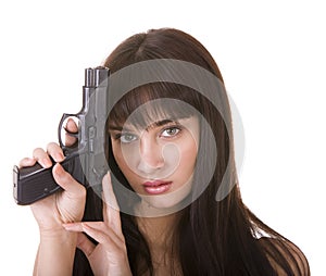 Character depression woman with gun.