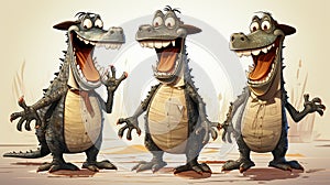 A character design of an alligator in a solid background
