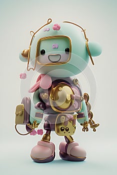 Character Design of little cute robot on isolated background toy soft smooth lighting