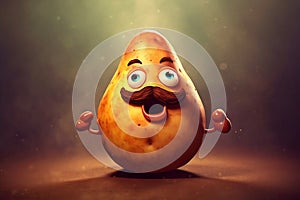 Character design of a mustachioed cartoon potato. AI