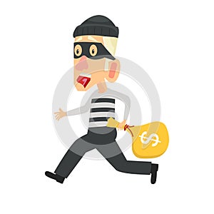 Character design Thief  stealing with bag of money concept