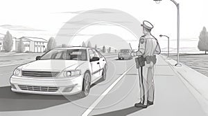 Character-driven Police Car Drawing With High Horizon Lines