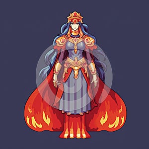 Flame-headed Female Anime Character In Fire Emblem-inspired Pixel Art photo
