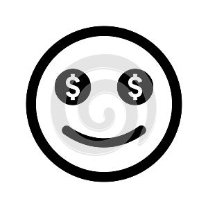 Character, emoji, self complacent icon. Black vector graphics photo