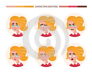 Character emotions avatar girl with red hair