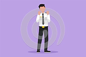 Character flat drawing flight attendant or steward standing in uniform with celebrate gesture prepare at airport for flying and