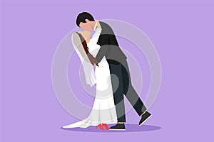 Character flat drawing loving married couple kissing and hugging. Cute young romantic couple lovers kissing. Happy man and